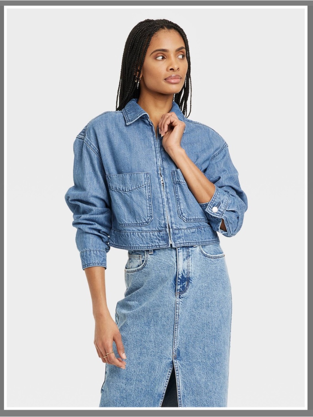 Women's Denim Cargo Jacket - Universal Thread™ Medium Wash L